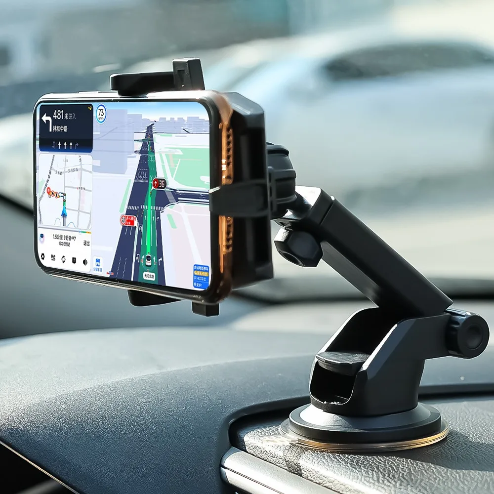 Long Pole Car Phone Holder Automatic Lock Holder Telescopic Suction Cup Car Instrument Panel Phone Holder Lazy Person Stand