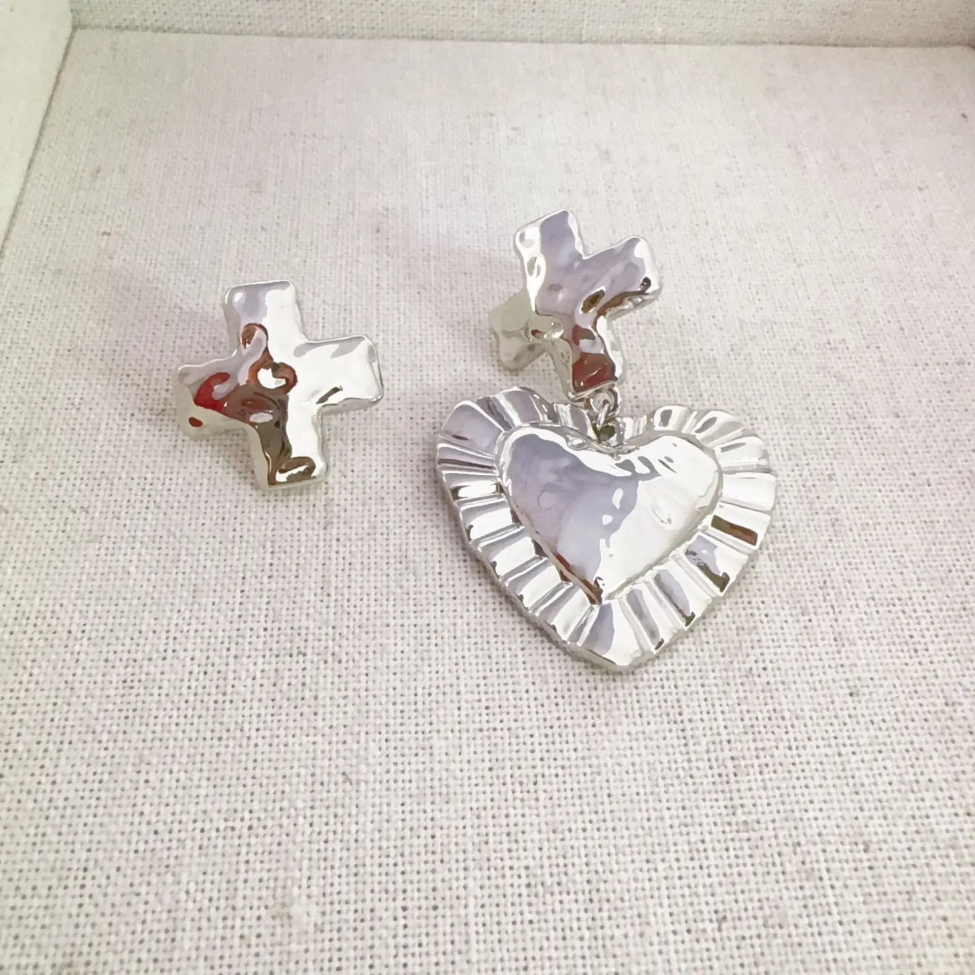 

Cross love stud earrings asymmetrical vintage silver color summer chic ear accessory