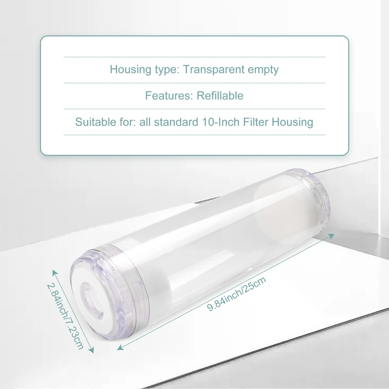 10-Inch Reusable Empty Clear Cartridge Water Filter Housing Various Media Refillable