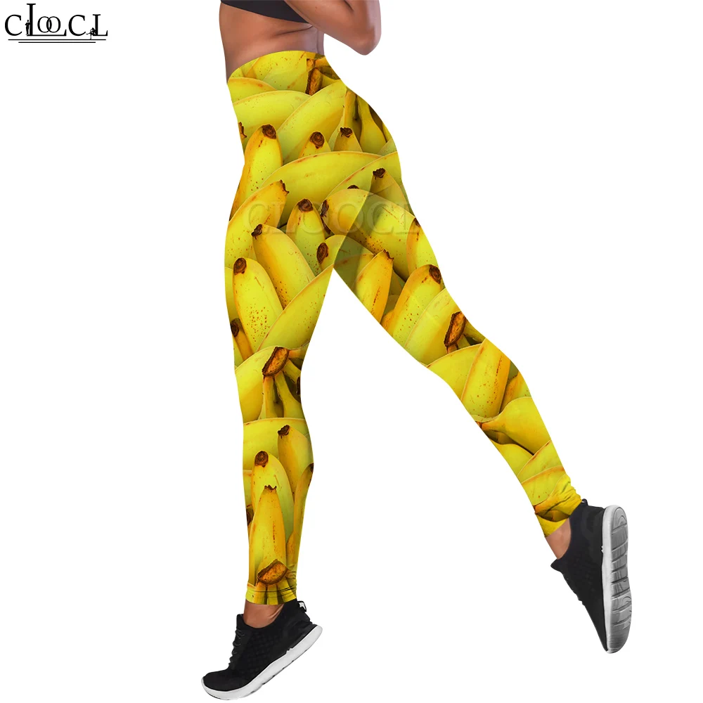 CLOOCL Pantalones para Mujer Estampado de plátano Push Up Fitness Cintura Alta Entrenamiento Leggings Sexy Yoga Gimnasio Entrenamiento Pantalones de Poliéster