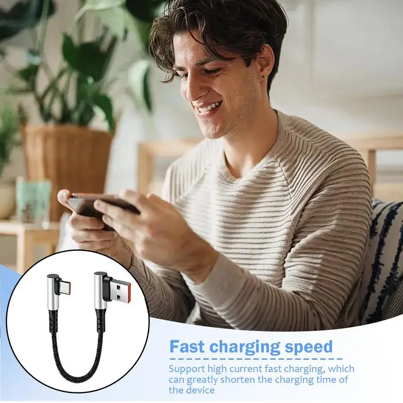 USB C الحبل نوع C كابل شحن قصير 90 درجة محول الحبل الزاوية اليمنى كابل بيانات 6A شحن سريع C الحبل للكمبيوتر والكمبيوتر المحمول
