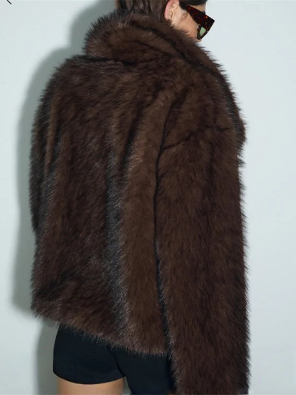معطف Ele Winter ort للنساء من الفرو الاصطناعي طويل Sve بياقة مقلوبة من مادة البوليستر للدفء #3