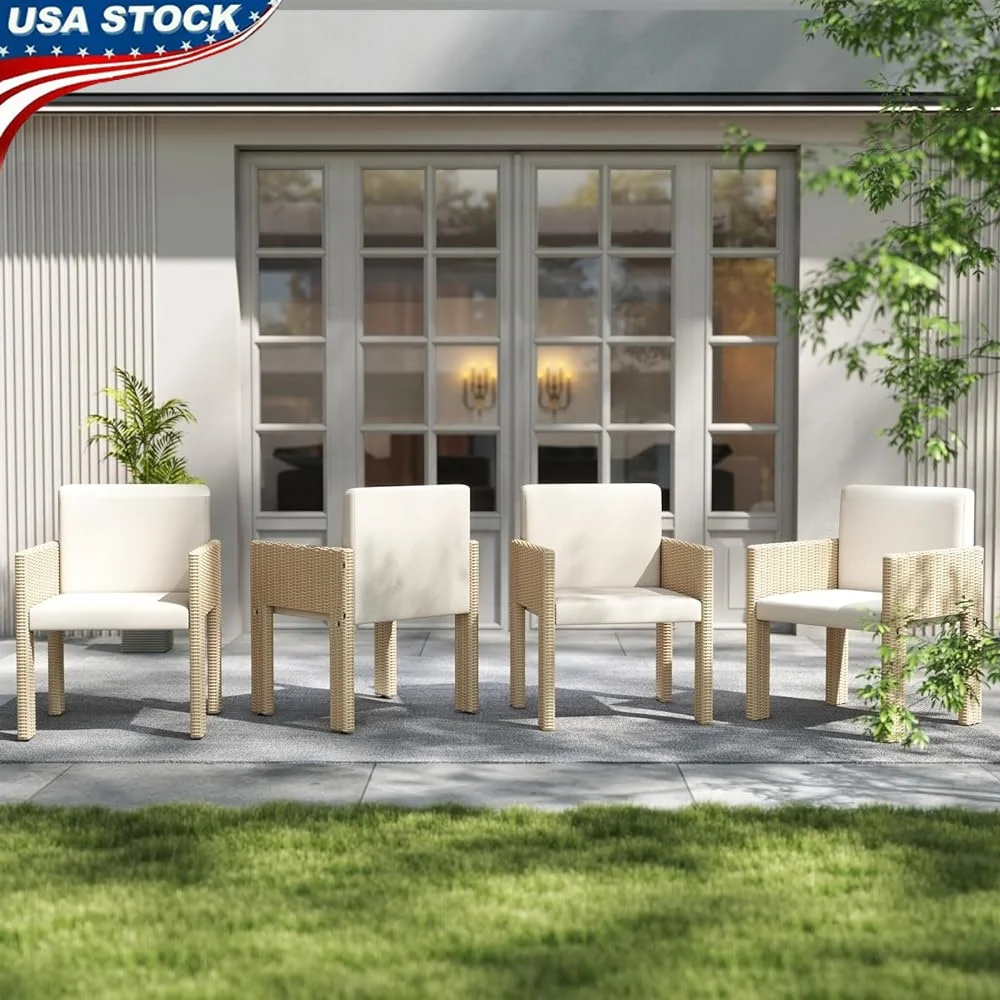 

Set of 4 Outdoor Patio Dining Chairs Wicker Rattan with Backrest Comfortable Lightweight Easy to Move