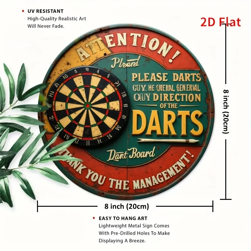 2D Flat, 1pc Vintage Aluminum Dartboard Wall Sign - Humorous 