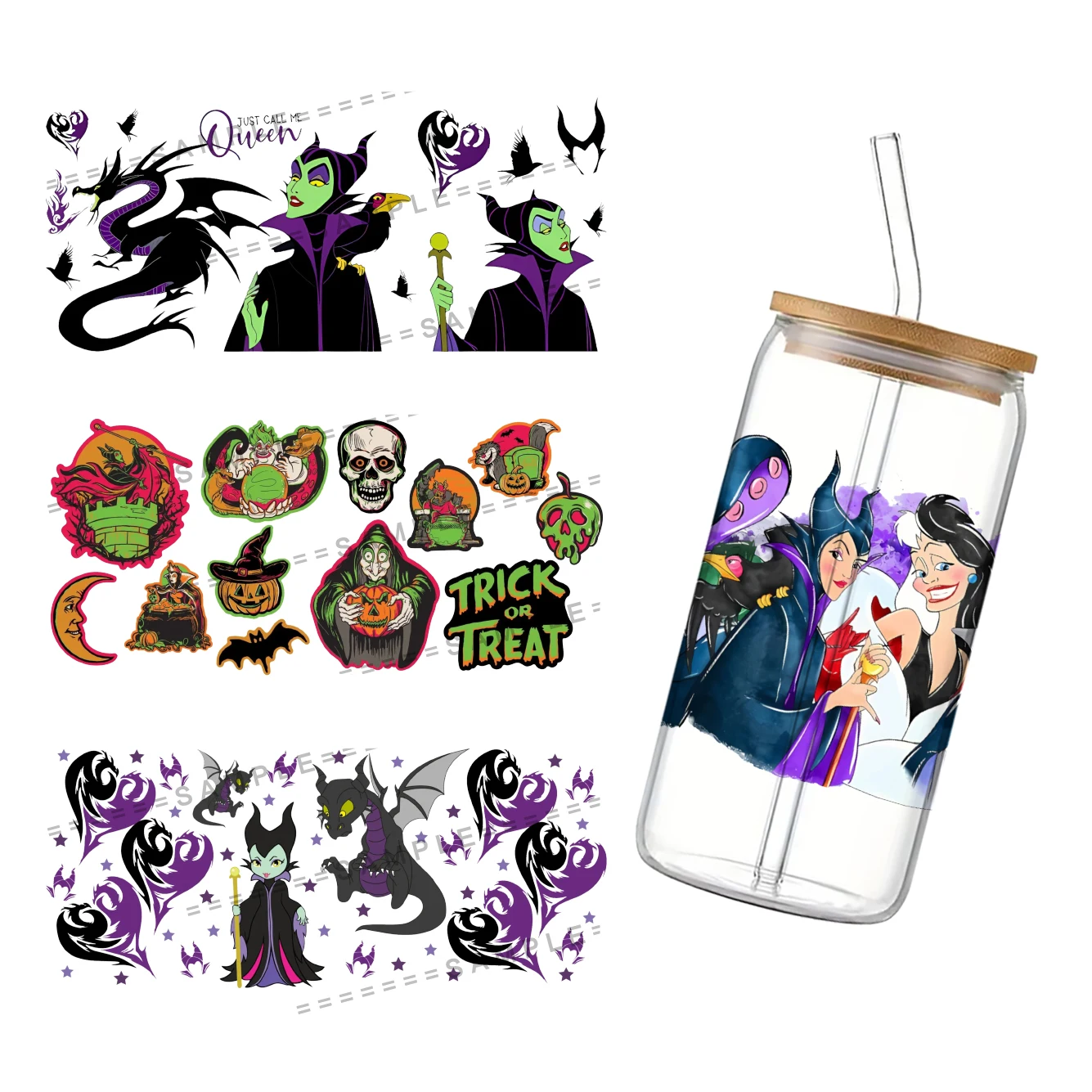 Disney Villains UV DTF Cup Wrap for 16Oz Libbey Villains Glass Can DIY Transfer Sticker