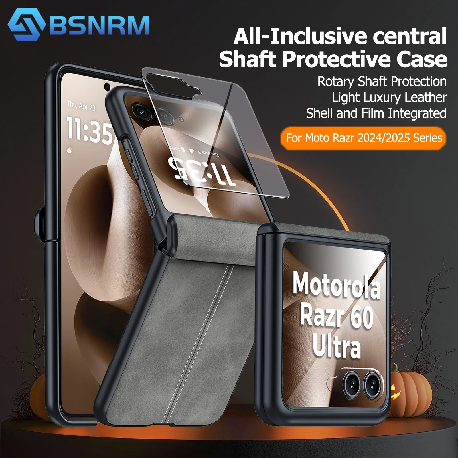 

Подарки на Хэллоуин, защита шарниров, тонкий матовый противоударный чехол из искусственной кожи для Motorola Razr 60 2025/Razr 50 2024, серый цвет