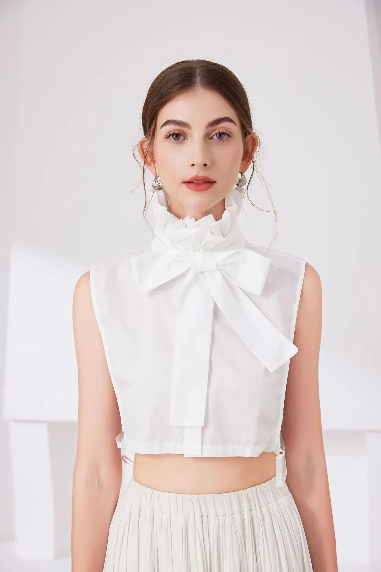 NiceYnn Scialle Corte Colletto Falso Retro Ricamo Fiore Falso Collare Mini Capo Senza Collo Camicie Camicetta Collare Bianco Split Volant Trim