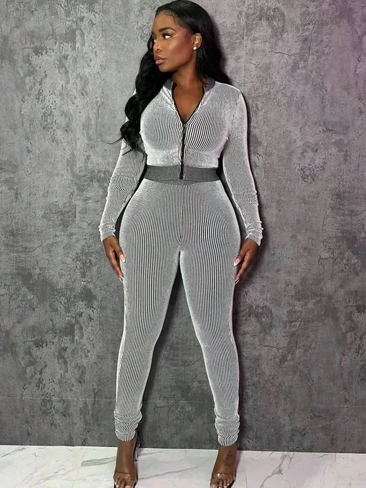 

Doyerl Striped Tracksuit Woman Two Piece Set Sport Workout Long Sleeve Zipper Jacket Top and Pencil Pants Matching Sets Outfits