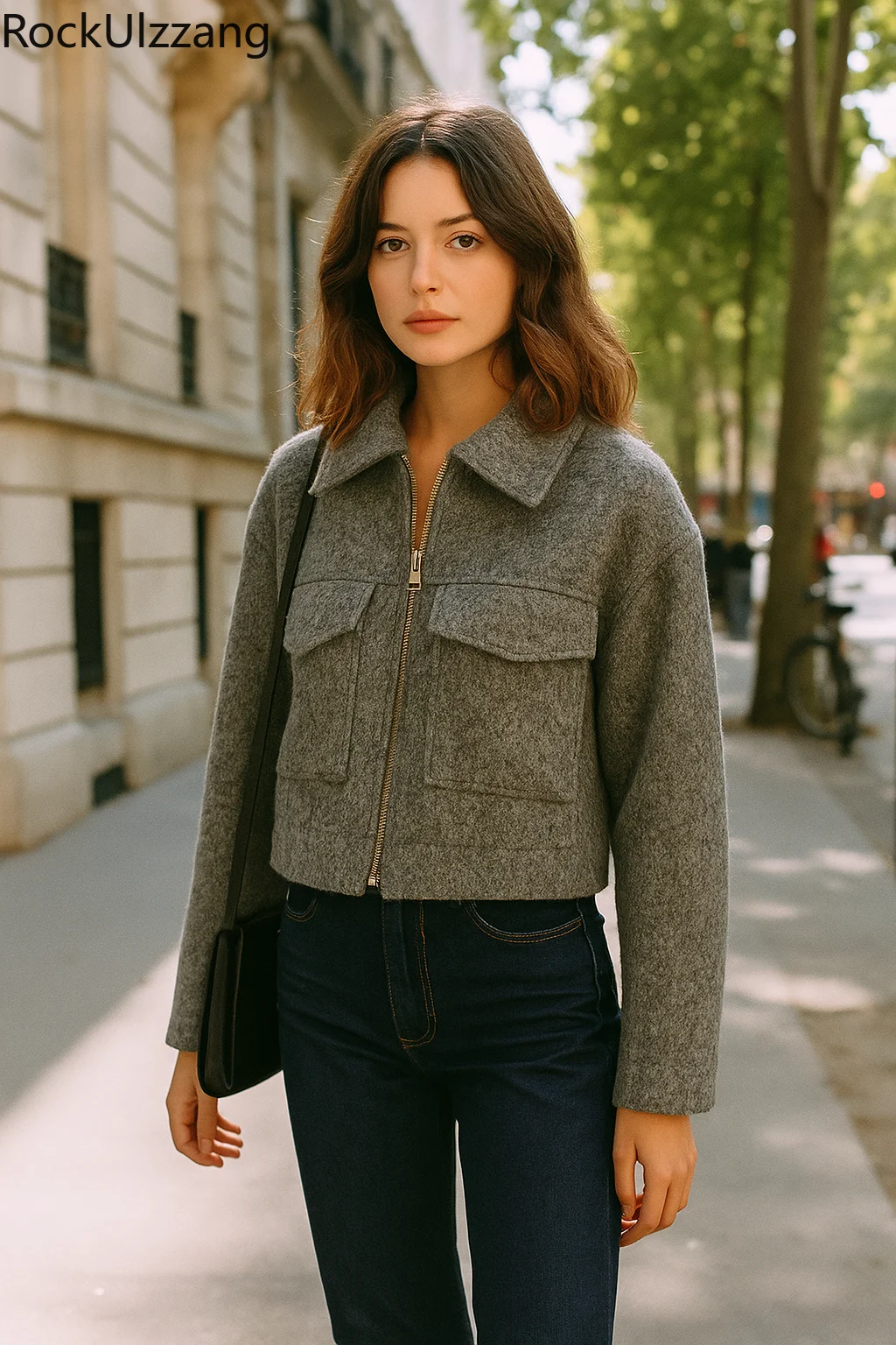 

Женская полушерстяная короткая куртка 2025 года, пальто на молнии с карманами и воротником с лацканами, повседневная свободная верхняя одежда, осенне-зимняя укороченная верхняя одежда