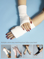 Fashionable half finger gloves women soft and warm comfortable in winter luxurious solid color plush knitted open finger gloves