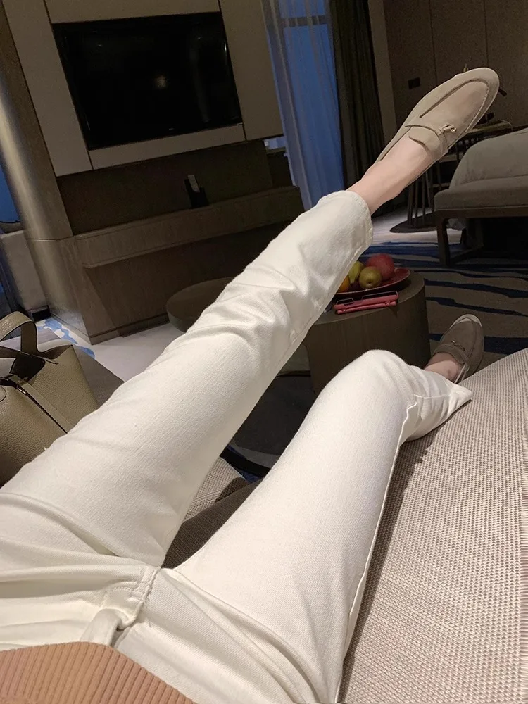 

Slim Fit High Waist Straight Leg Denim Jeans Women's Summer Thin Nine-Tenths Length Small Size Elastic Cigarette Pants