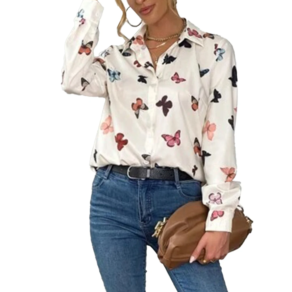 

For Women Shirts Butterfly/Love Print Daily Fashion Laple Neck Longt Sleeve Slightly Elastic Affordable Brand New