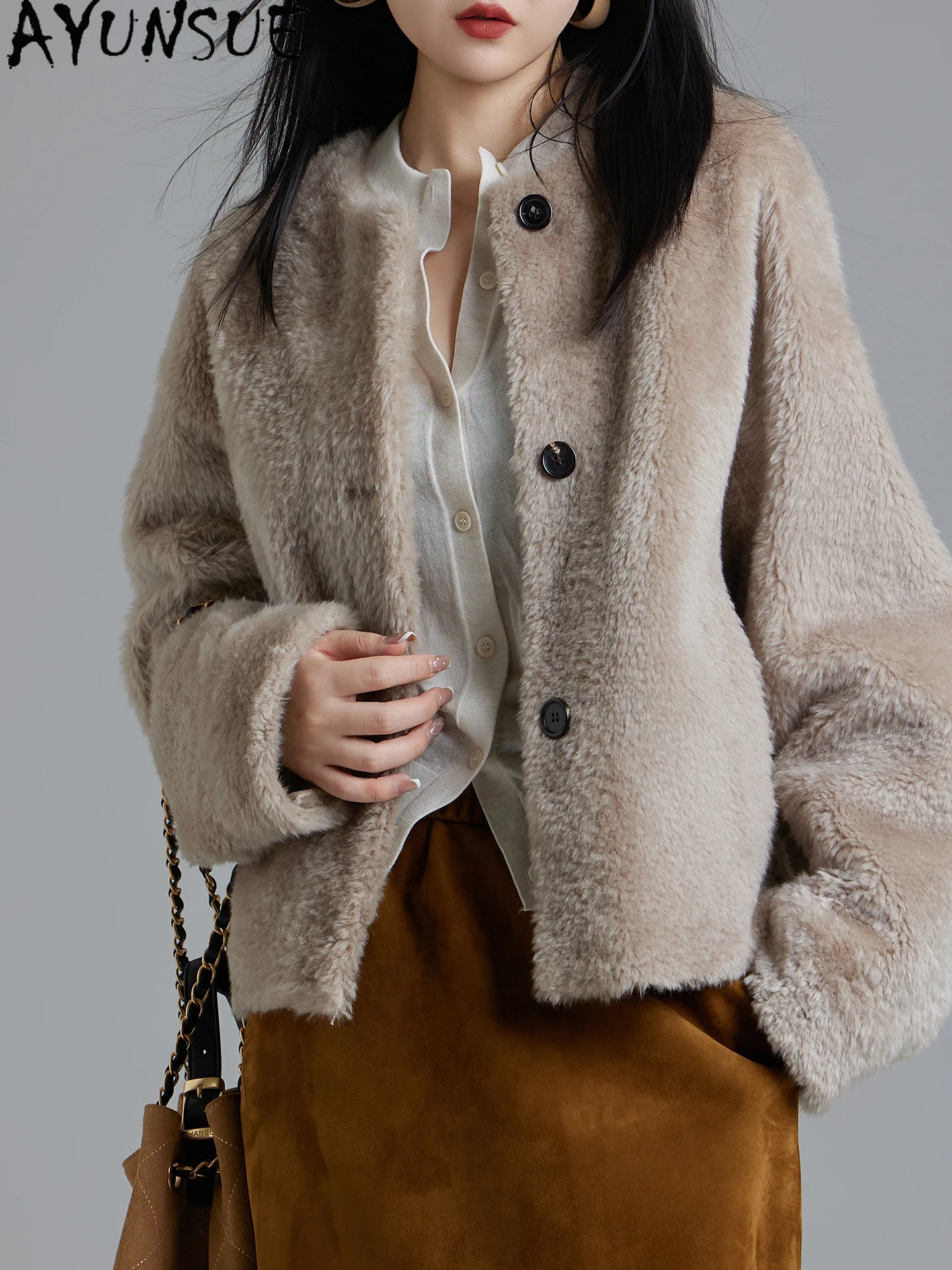 معطف فرو من جلد الغنم الطبيعي من AYUNSUE للنساء ملابس شتوية دافئة سترة من الجلد الطبيعي ميرينو للنساء جديد في معاطف موضة 2025 #3