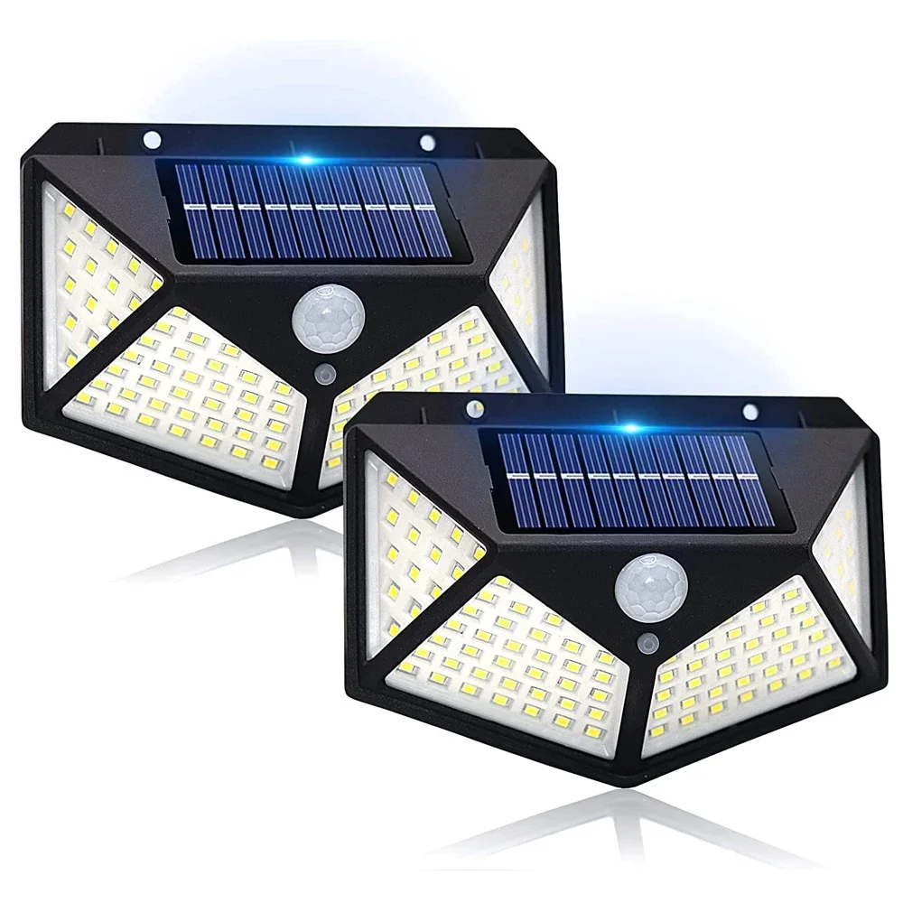 2PCS 100 LED Solar Motion Sensor Wall Light Outdoor Waterproof PIR Security Light for Garden Yard Garage