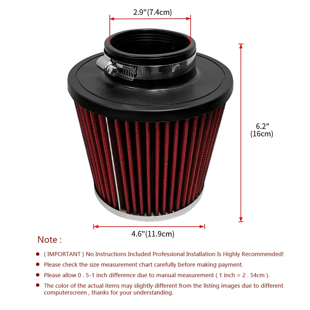 

76MM Car Air Filters Induction Kit Universal 3 Inch High Flow Cold Air Intake Filter Sport Power Mesh Cone Car Accessories