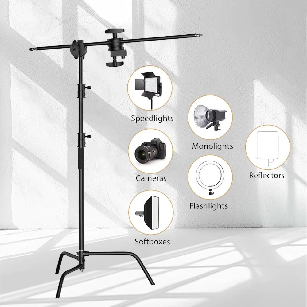 SH 3.3M Photography AdjustableHeavy Duty Stainless Steel C-stand With Bag And Wheel For Monolight, Softbox, Reflector