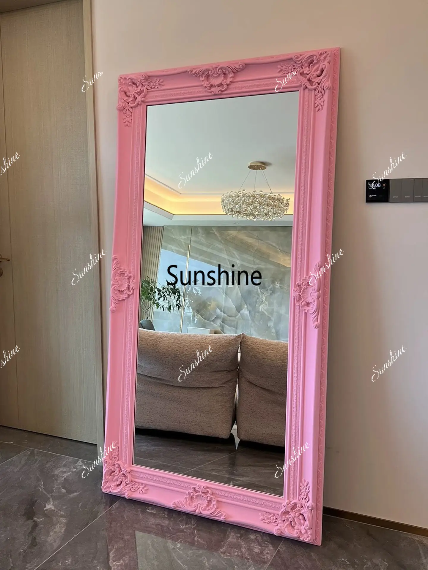 

Vintage flocking mirror Solid wood mirror Clothing store Internet celebrity floor fitting mirror