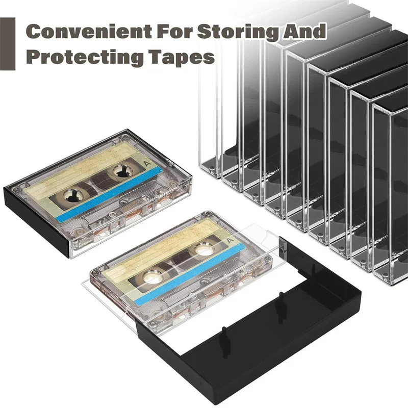 5Pcs Compact Vintage Cassette Tape Box Clear Plastic Storage Case For Audio Cassettes Tape Organizer Dustproof Collection Holder