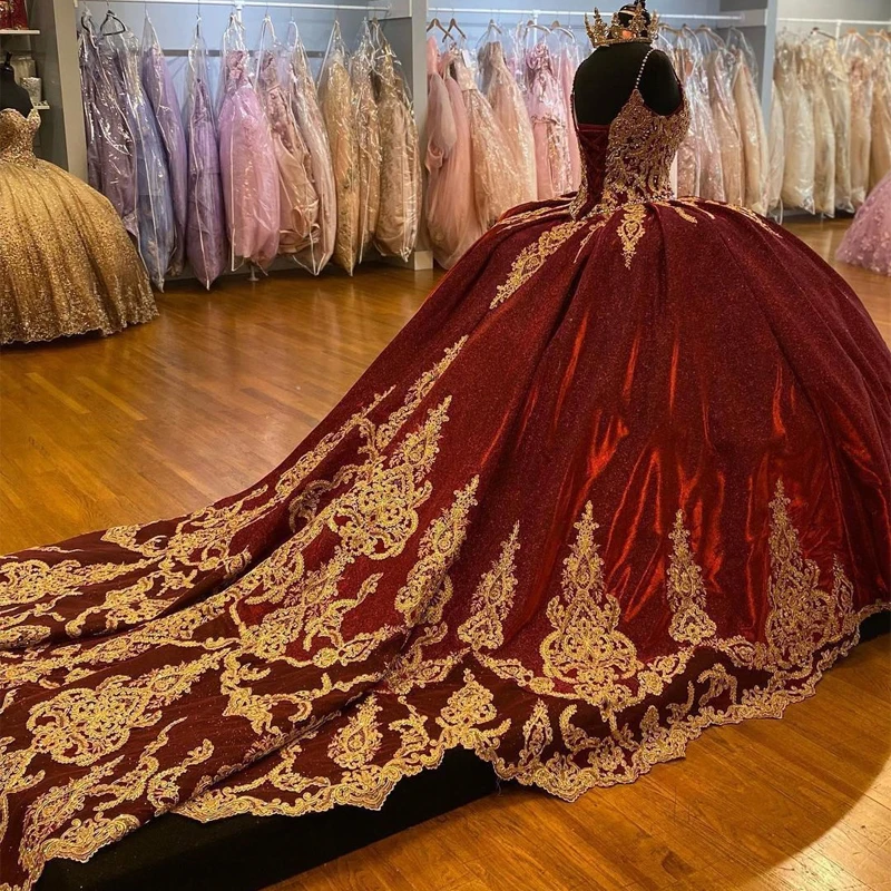 ANGELSBRIDEP gaun Burgundy Quinceanera gaun bola applique manik-manik renda manis 16 gaun gaun Vestido De 15 ukuran Plus