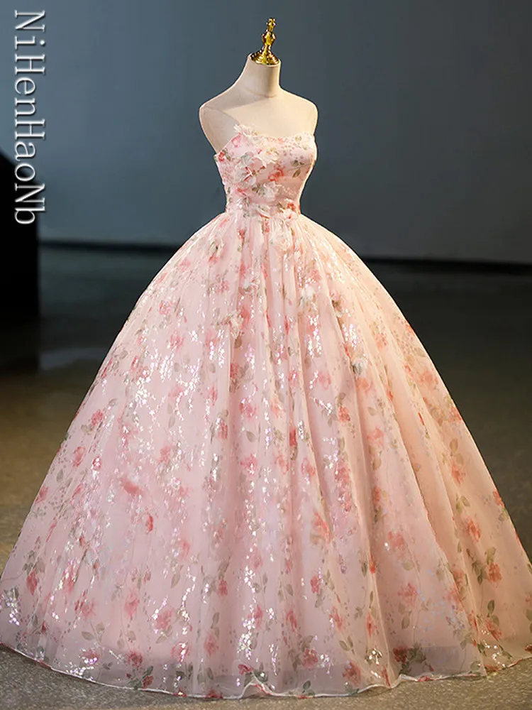 Pink Quinceanera Dresses Ball Gown Vestidos De 15 Anos Fashion Floor-Length Birthday Party Gowns