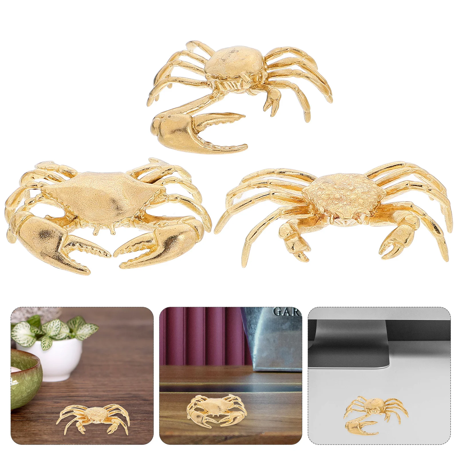 

3Pcs Brass Crab Sculptures Vintage Animal Ornaments for Home Desktop Office Tabletop Decoration Collectibles Tea Sculpture