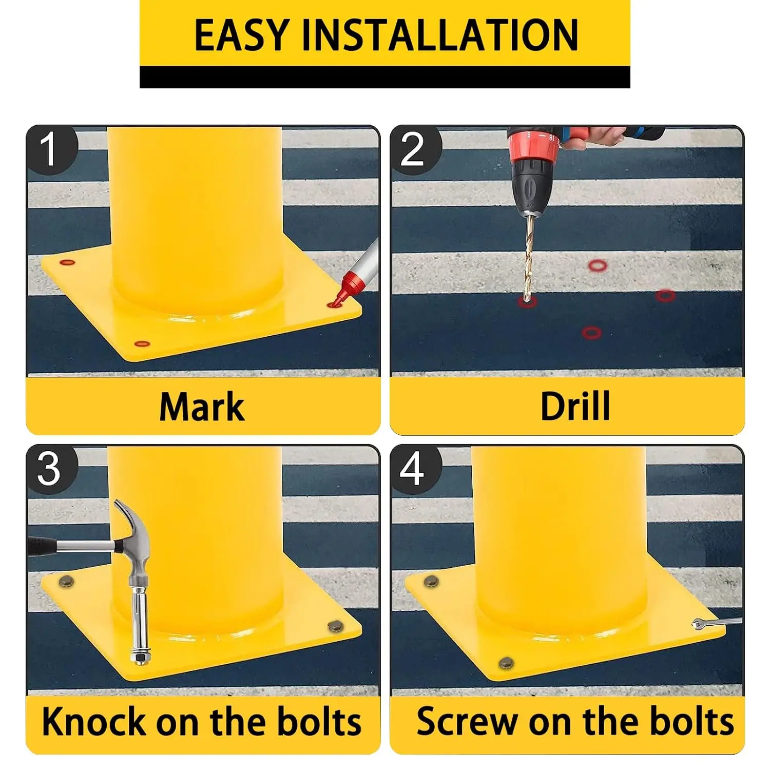 Bollard Steel Safety, Bollards de estacionamento, Tráfego e áreas sensíveis, 36 de diâmetro, 10PCs, 4,5 polegadas