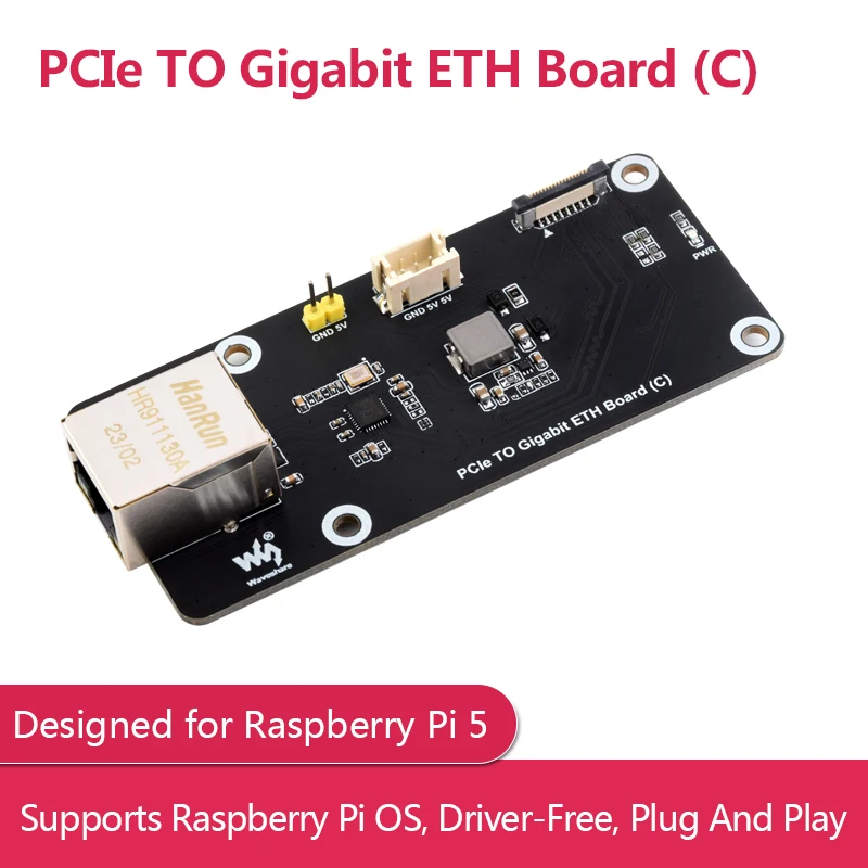 

PCIe TO Gigabit ETH Board (C) Designed for Raspberry Pi 5 Supports Raspberry Pi OS, Driver-free, Plug and Play