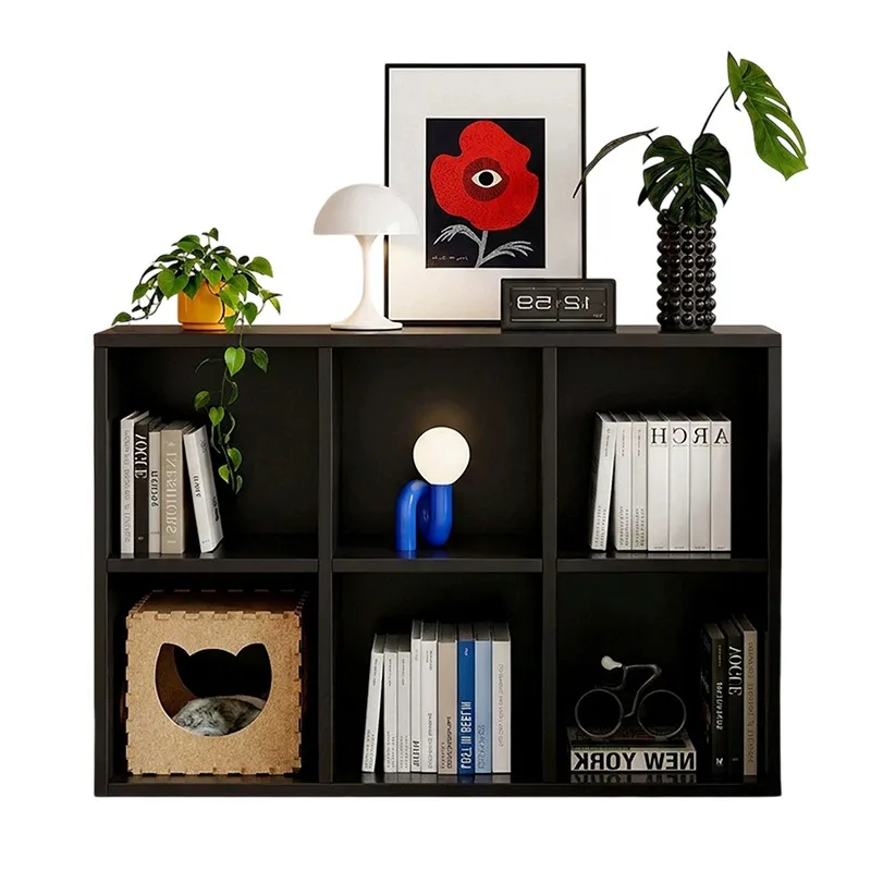 Solid Wood Eco-board Cube Bookshelf, Low Floor Standing Storage Display Cabinet for Living Room Home Furniture Decor