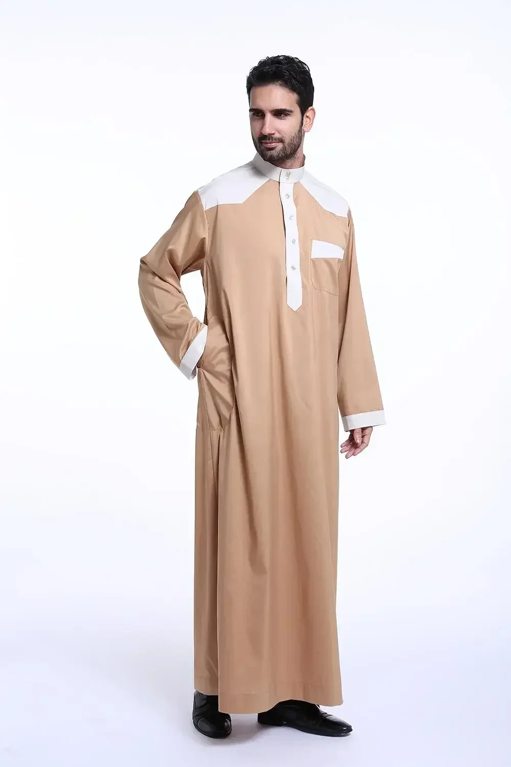Abbigliamento islamico musulmano Uomo Jubba Thobe Abito lungo Musulman saudita Ramadan Wear Abaya Caftano Jalabiya Dubai Abito arabo tradizionale