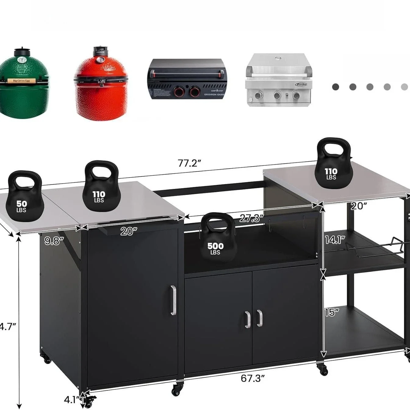 Stainless steel dining car, multi-functional barbecue truck, outdoor 22-inch pizza oven workbench