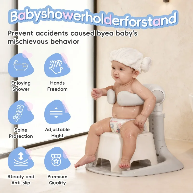 Foldable Baby Standing Shower Stand - Kids Portable Rinsing Washing Station Non-Slip Bath Seat for Infant Toddler Bathtub Safety view 2