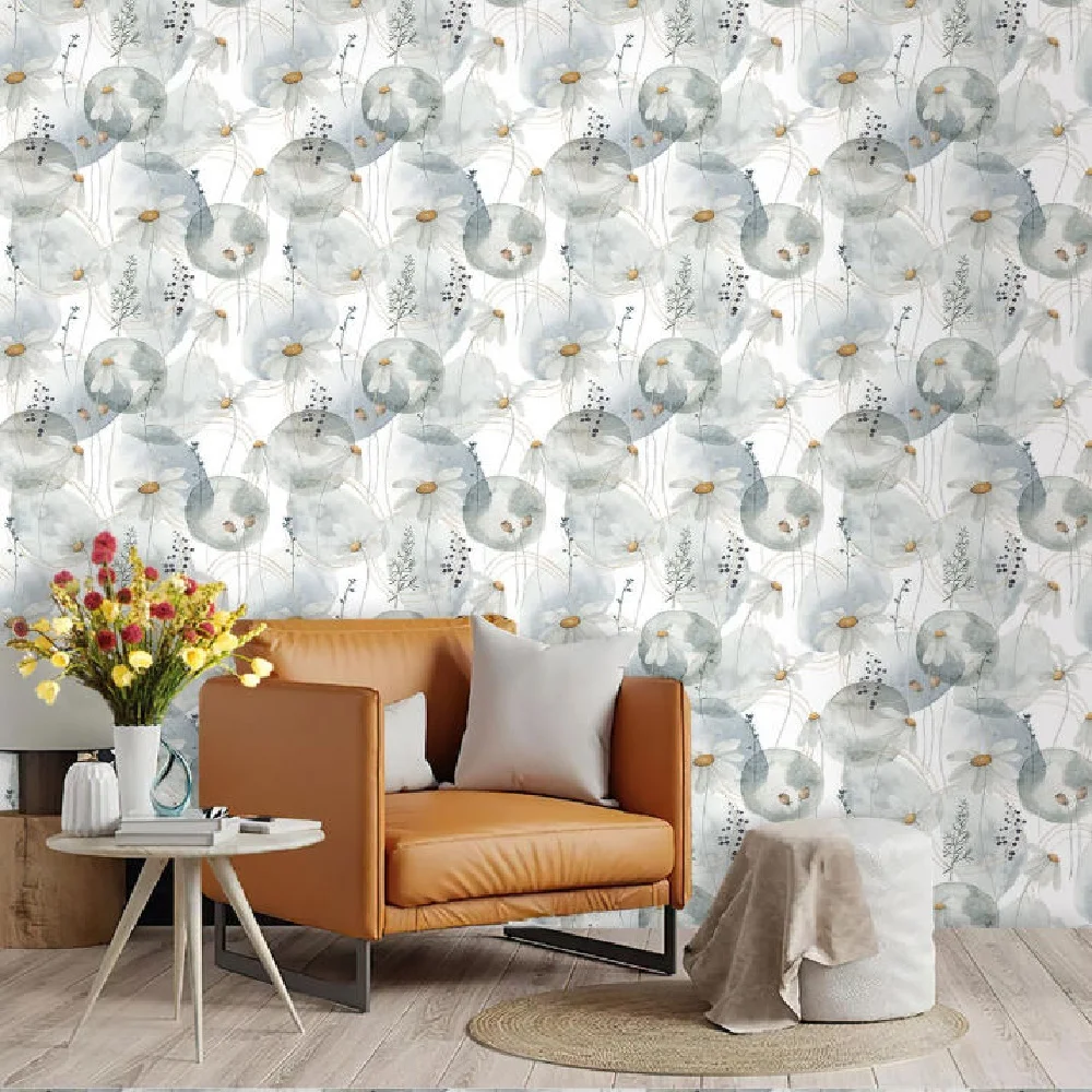 Customized ink painting flower wallpaper self-adhesive waterproof bedroom living room background wall 3D wallpaper ﻿