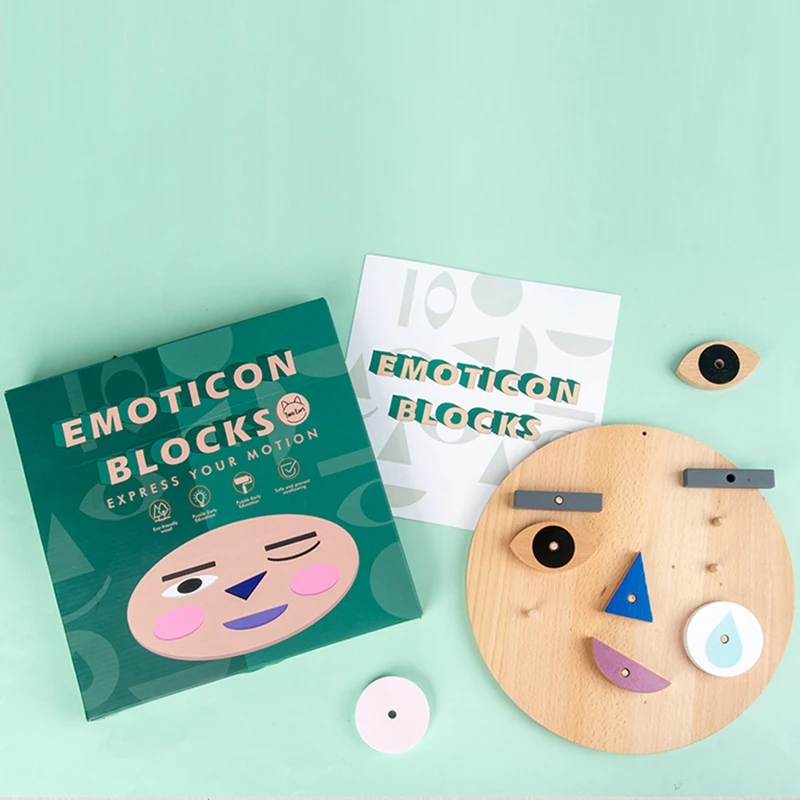 Wooden Face Changing Expression Panel Emotion Cognition Blocks Toy Educational Mood Learning For Kids Gift