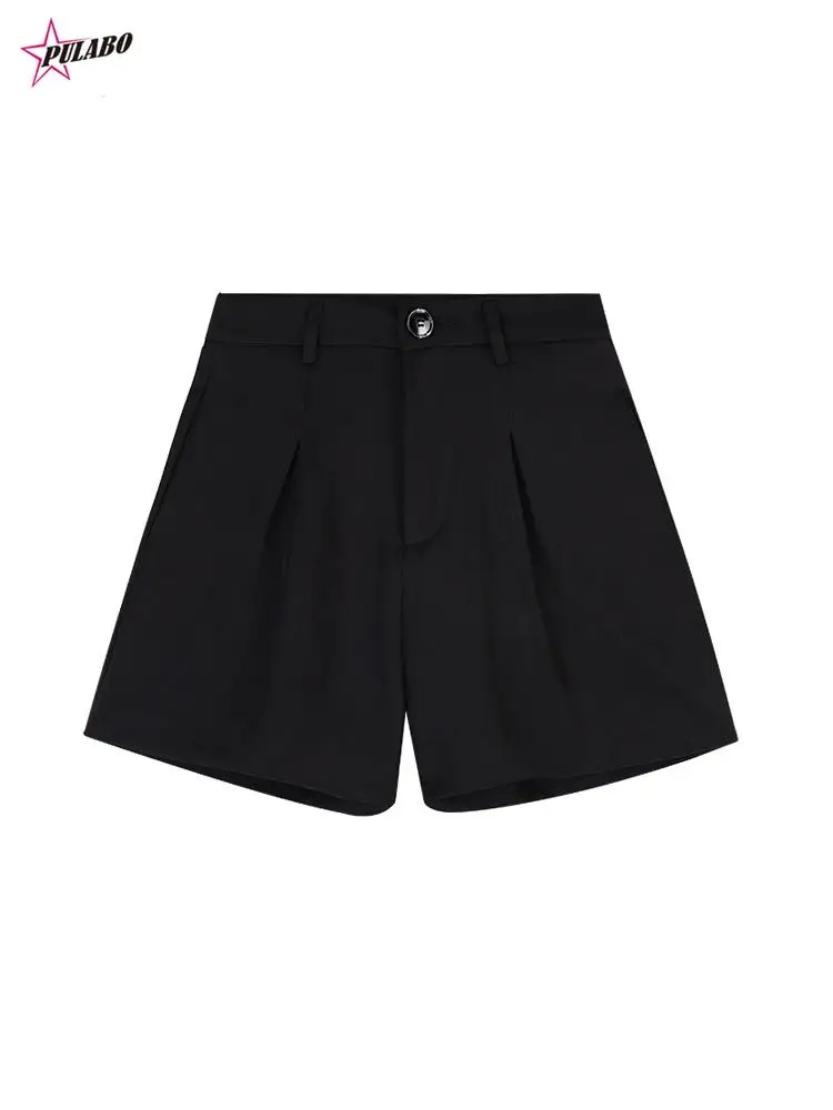 PULABO Office Lady High Waist Shorts Women Wide Leg Short Pants Korean Fashion Summer Shorts Black Elegant Woman Clothes