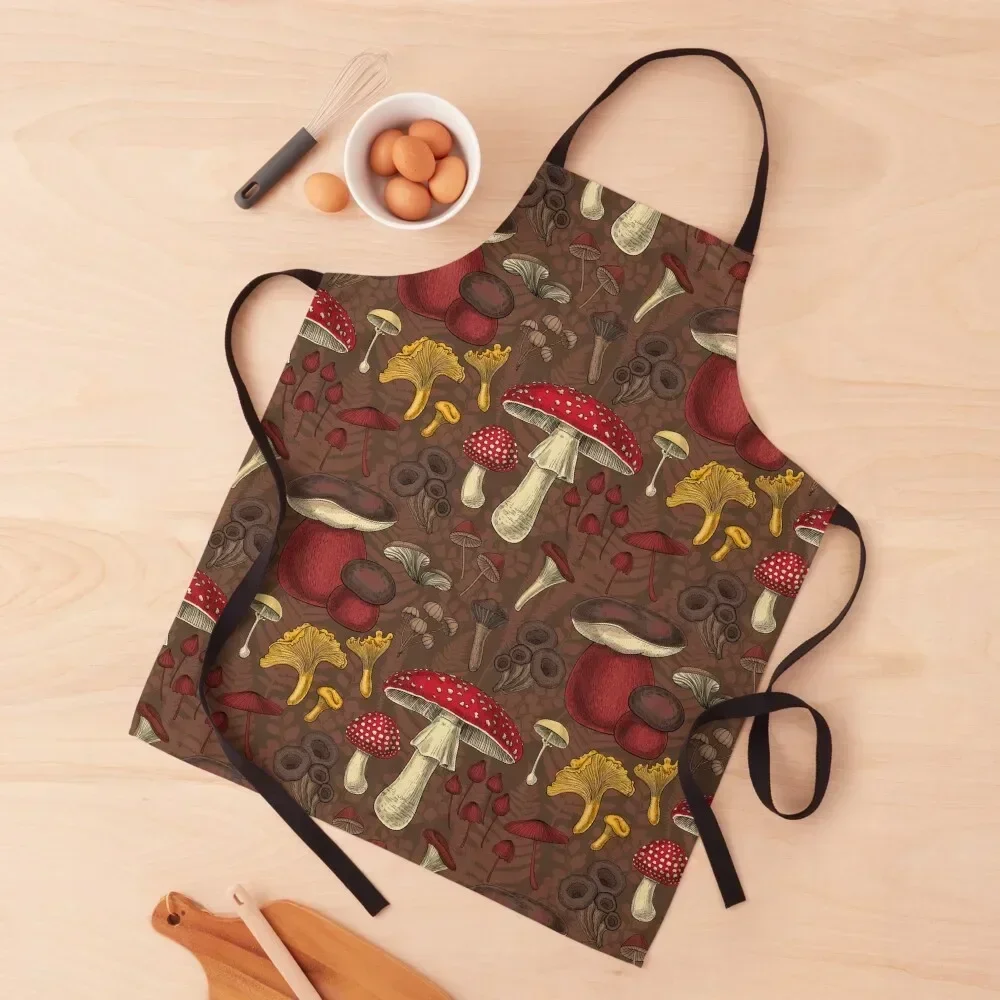 

Wild mushrooms on brown Apron Kitchen Apras Man barber men Teacher Woman Work Apron