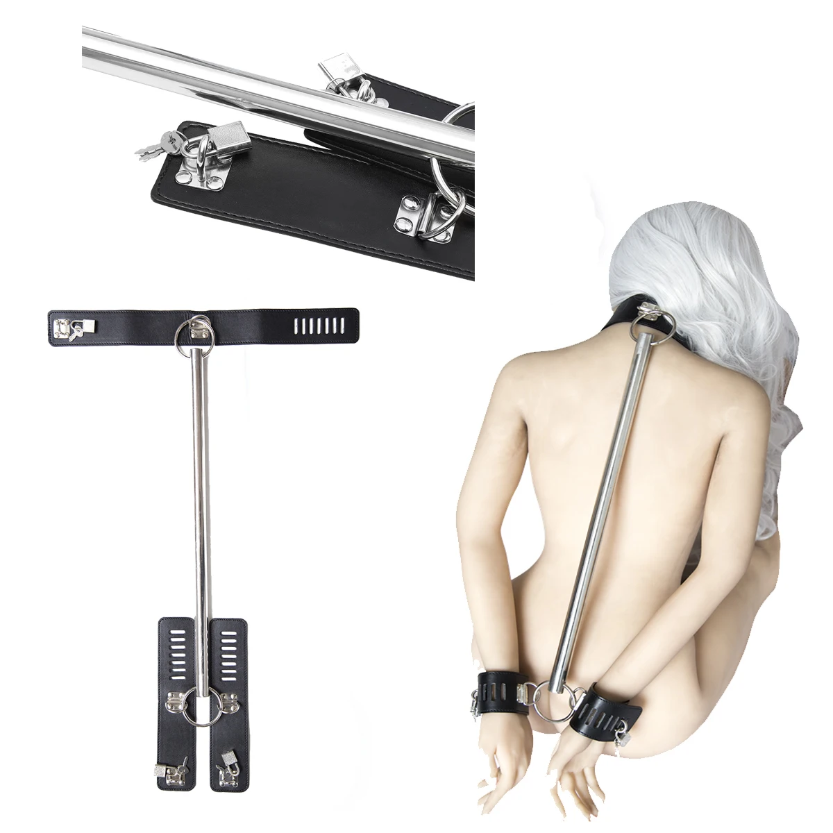 BDSM Restraint Handcuff Set Leg Cuff Neck Restrain Kit SM Fetish Stainless Steel Extend Spreader Bar Adult Couple Slave Harness