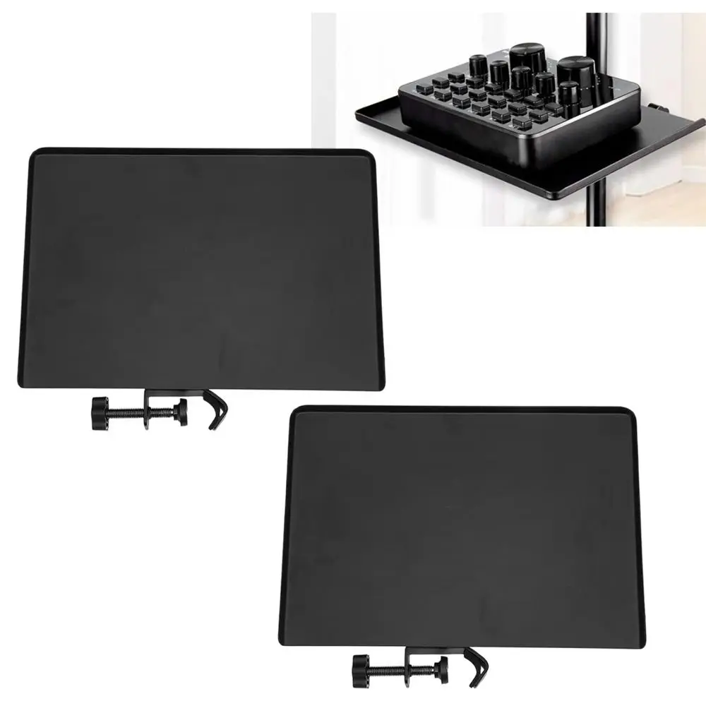 2pcs Portable Metal Microphone Stand Tray Black Clamp On Design Clamp On Shelf Small Mic Stand Utility Shelf Microphone Stand