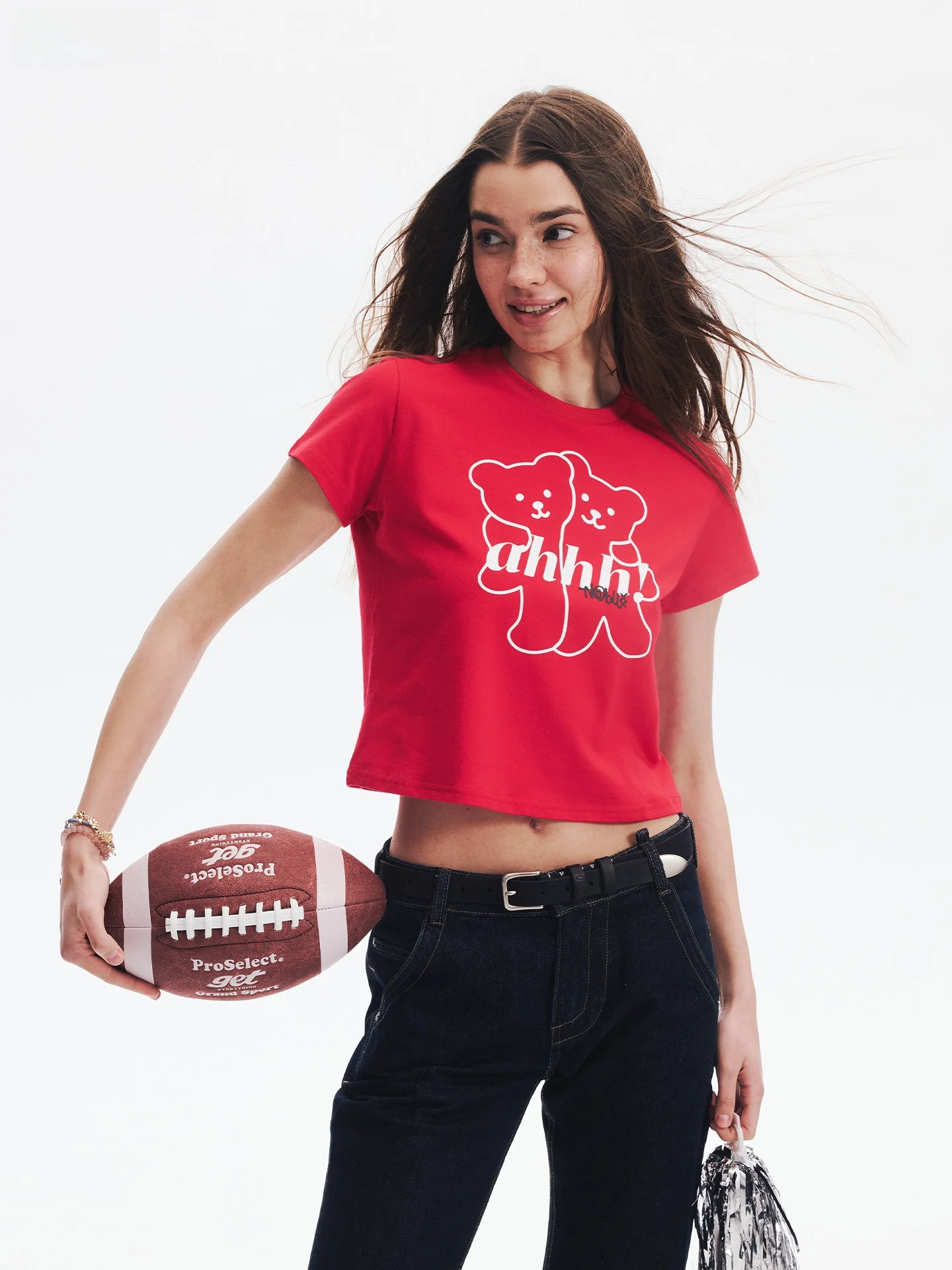 

Classic AHHH Hand-Drawn Cute Bear Logo round Neck Loose Fit Short Sleeve Short T-Shirt Women's Casual Style Cotton Blend Top