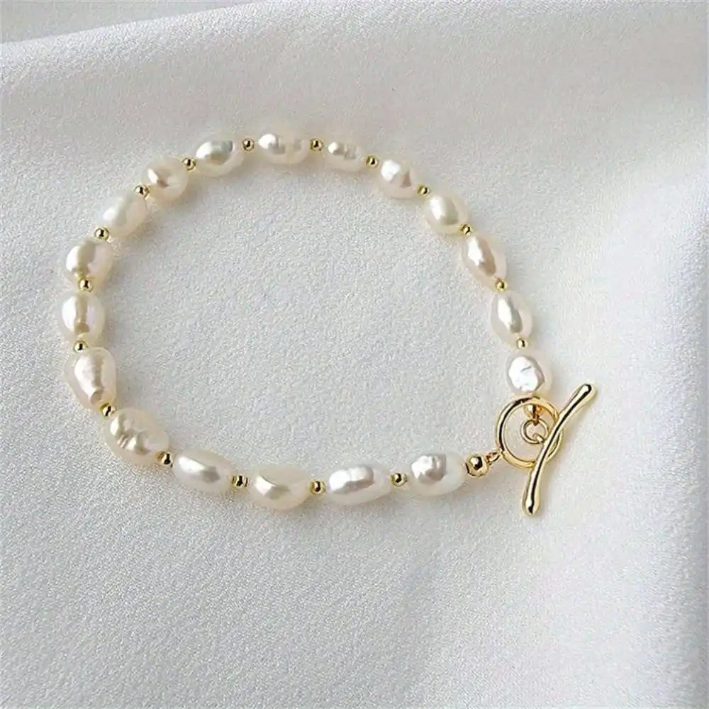 

MYSOYA White Purple Baroque Pearl Bracelet 6-7mm Pearls Gift Box Gift for Her Wedding Jewelry Christmas New Year Birthday Gift