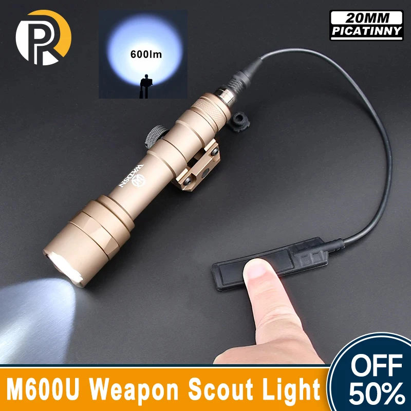 

WADSN M600 M600U Tactical Flashlight White Light Fit 20mm Picatinny Rail Hunting Airsoft Weapon Scout Lamp Accessory 600 Lumens