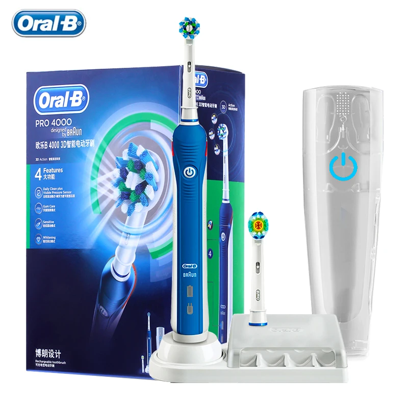 Oral-B Pro 4000 Electric Rechargeable Toothbrush Ultrasonic 3D Smart Teeth Whitening Brush for Adult Stain Removal Oral-B Nozzle