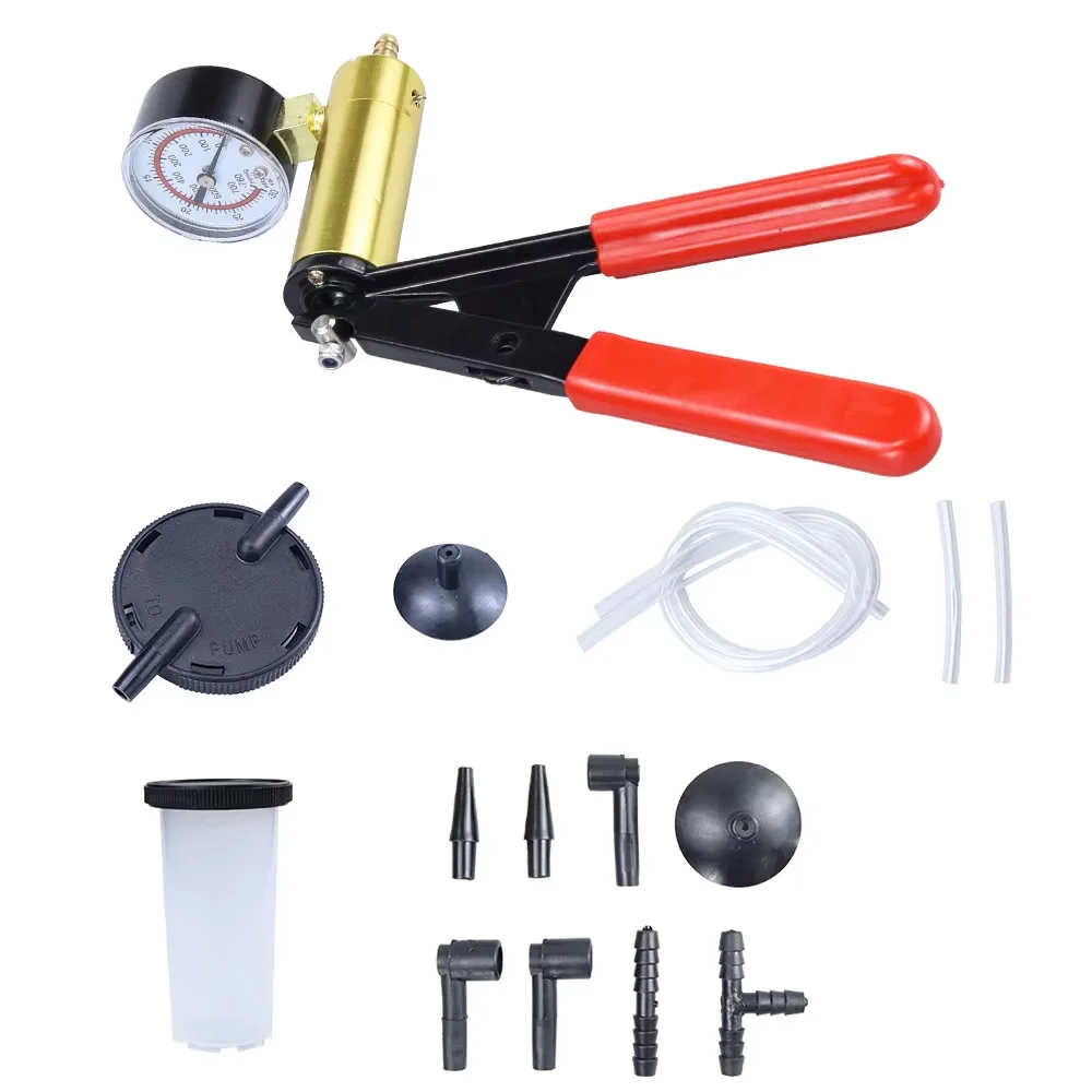 For Car Motorcycle Vacuum Pump Brake Bleeder Kit Hand Clutch Bleeding Tool with Gauges Adapters for Automotive Diagnostic