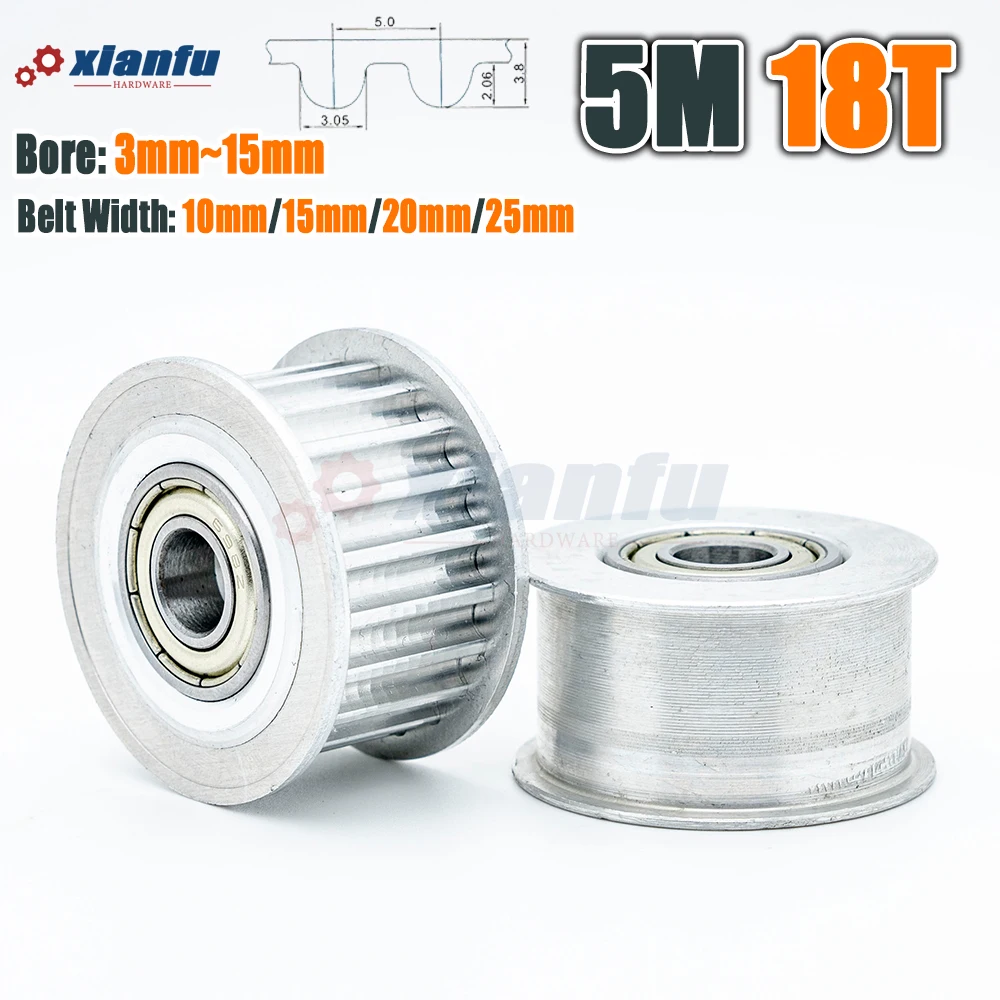 HTD 5M 18T Idle Gear Bore 3～15mm Width 11～27mm 18Teeth Tensioner HTD5M 18Teeth Tightening Wheel With Bearing Timing Belt Pulley
