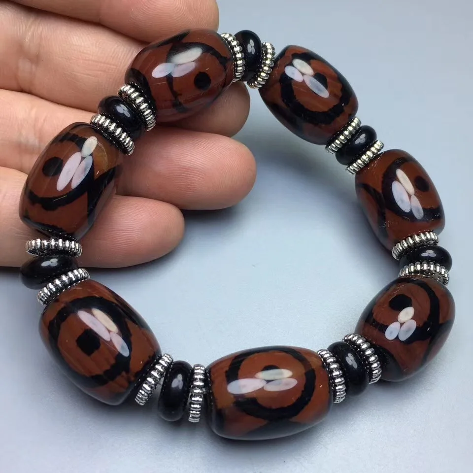 Natural Agate Three Eye Bucket Bead Bracelet, Men's and Women's Ethnic Style, Simple and Versatile Bracelet