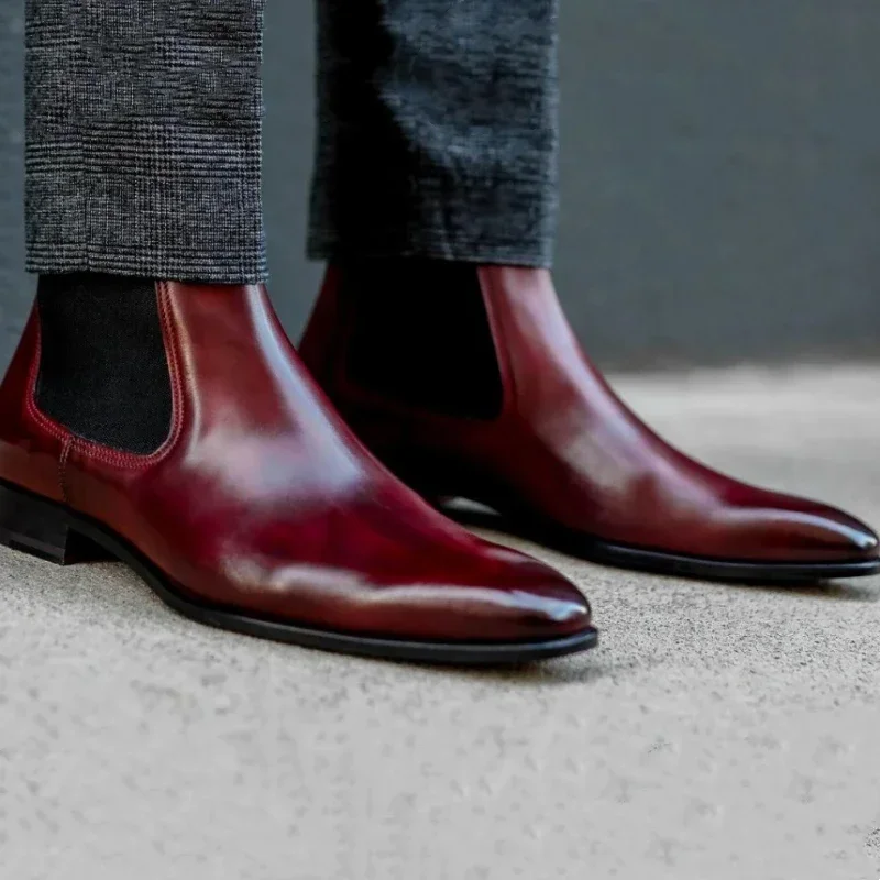 Novo vermelho masculino chelsea botas sola vermelha dedo do pé quadrado deslizamento-on homens de negócios botas curtas bottes pour hommes botas de tornozelo