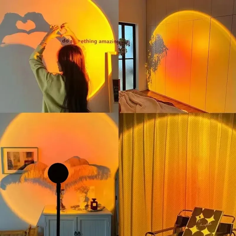 Sunset Lamp Night Light, 4 Color Mini USB Table Projector for Bedroom Bedside Photography Home Living Room Party Gift Decor