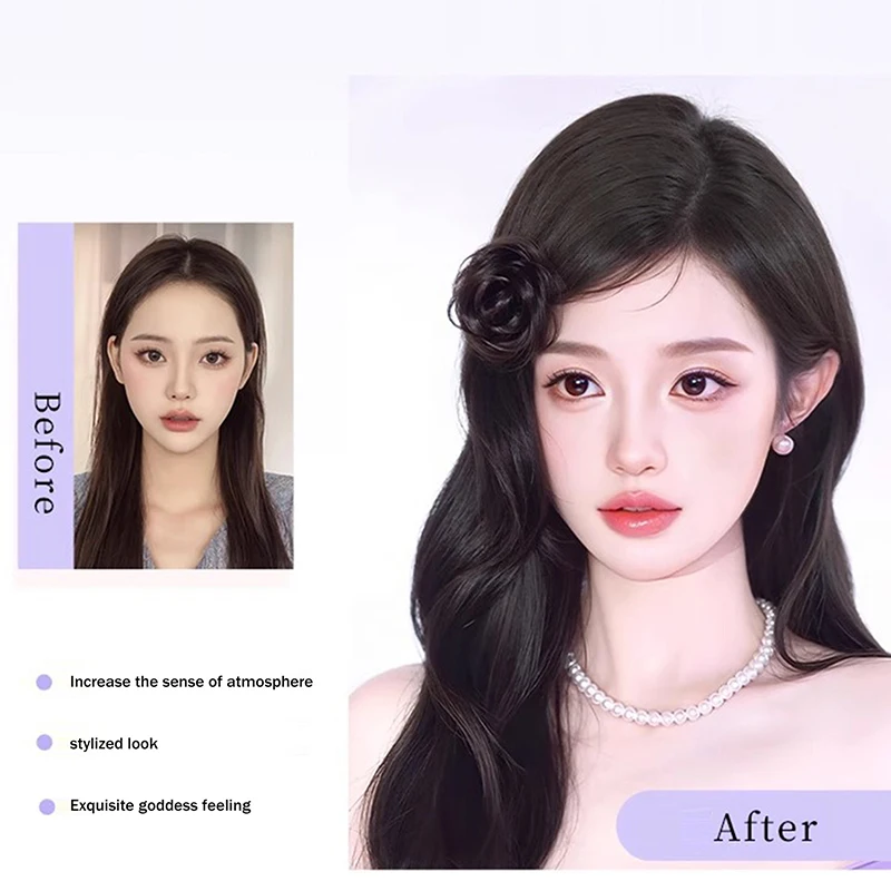 قطعة شعر صناعية مع مشبك منقار البط، إكسسوارات للشعر على شكل كعكة جانبية وردية، قطعة شعر منفوشة للنساء