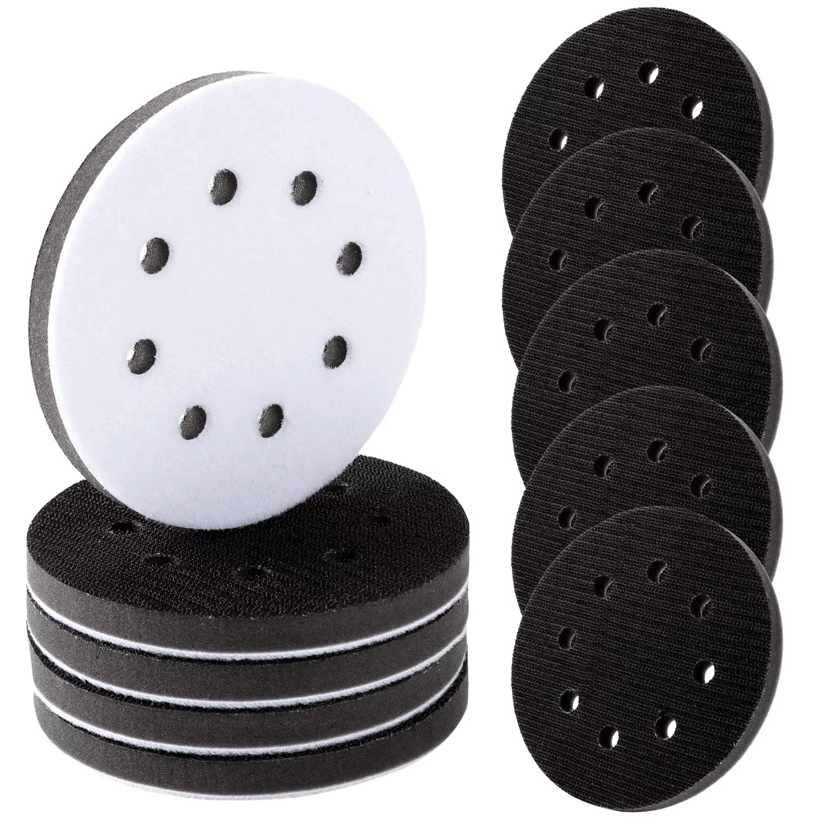 

5Inch 8-Hole 125mm Hook&Loop Sponge Cushion Buffer Backing Pad - Self-adhesive Back Fleece Soft Cushion For Orbital Sander