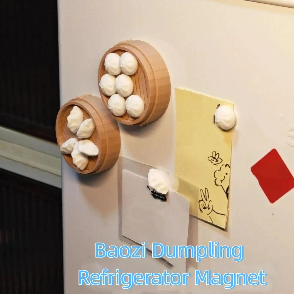 3D Printing Bun Dumpling Fridge Magnet Plastic Whimsical Chinese Dim Sum Refrigerator Magnet Realistic DIY Label