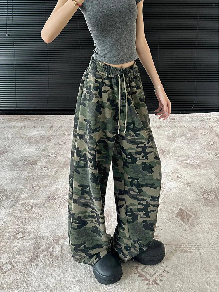 

American Retro Waed Camouflage Wide Leg Straight Cut Jazz Dance Sports Pants Men's Autumn Hiphop Loose Casual Trousers